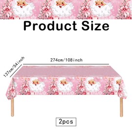 2 Pack Christmas Tablecloths Plastic Rectangle Table Covers,137*274cm Pink Santa Xmas Tablecloth Large Christmas Party Table Cloth for Christmas Party,Winter Holiday,Pink Christmas Table Décor