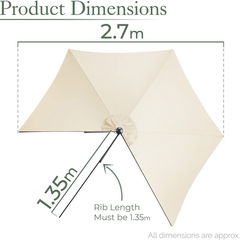 CHRISTOW Replacement Parasol Canopy 2.4m Hexagonal 6 Arms UV 30+
