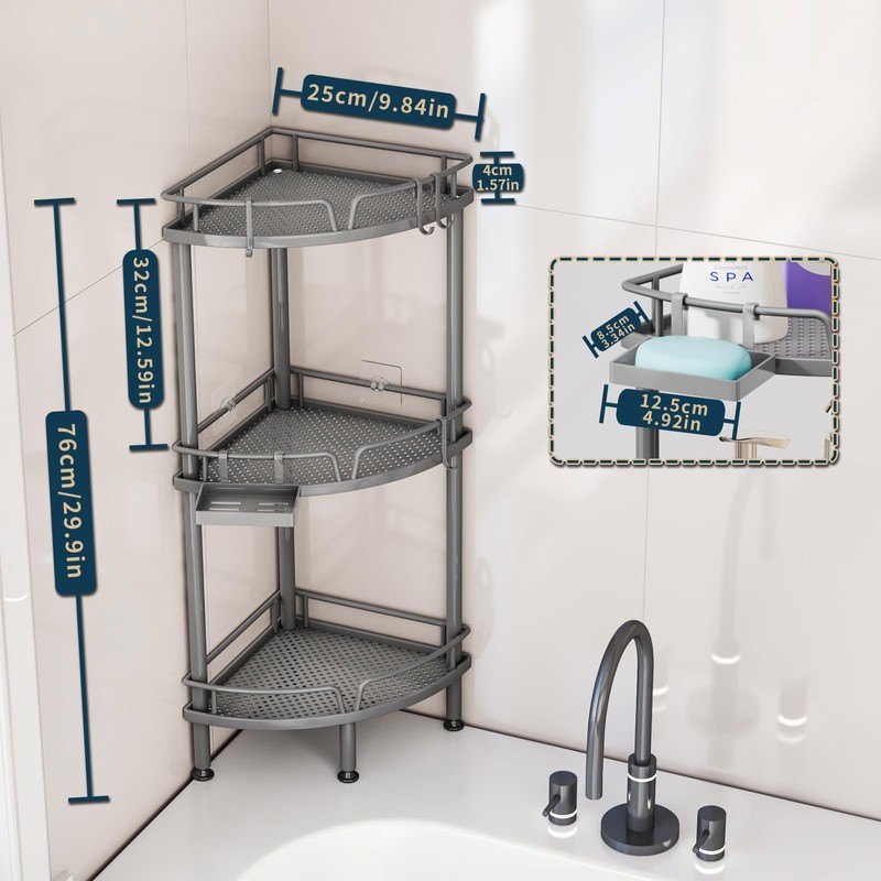 Consumest Corner Shower Caddy Stand - 3 Tier Shower Organizer