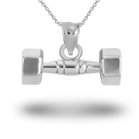 Dumbbell Weightlifting Fitness Gym Pendant Necklace Fine with 22" Rolo Chain Real Solid 925 Sterling Silver