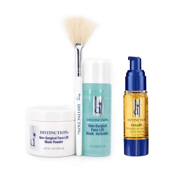 Distinction Non Surgical Face Lift Kit | Lifts, Tightens, Tones | Includes Firmalift Face and Eye Serum Lotion Cream, Mask Powder, Mask Activator, and Brush