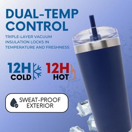 MyBevi Classic Premium Stainless Steel Tumbler with 12-Hour Temperature Control, Tritan Lid, and BPA-Free Construction | Navy Blue, 26 oz