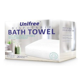 Unifree Disposable Bath Towels Camping Towel 5-20 Count Individually Packed Large Size 27.5 x 55 Inches White for Adults Kids - Quantity: 20 Packs