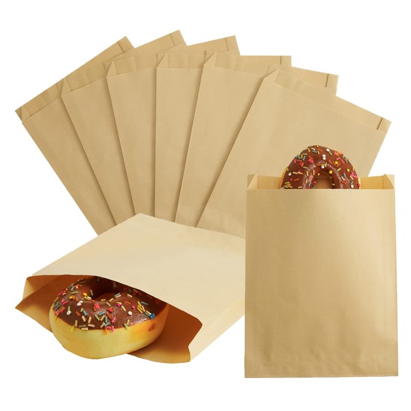FOCCIUP Kraft Paper Sandwich Bags 50 Pack 6"x 1"x 8" Snack Bag Natural Open-Ended Bags