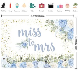 Crefelimas Miss to Mrs Backdrop Blue Floral Bridal Shower Background White Flowers Bride to Be Party Decorations Engagement Wedding Favors Bachelorette Photography Copper Grommets Banner