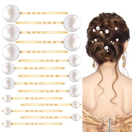 AOZUO 15 Pcs Pearl Bobby Pins, Gold Pearl Hair Pins Elegant Pearl Hairpins in 3 Size Wedding Hair Clip Barrettes Hair Accessories for Brides Bridesmaid Women Girls