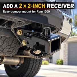 Ram 1500 2 Inch Rear Bumper Trailer Hitch Receiver, Heavy Duty Carbon Steel Tow Hitch Bracket with Mounting Hardware