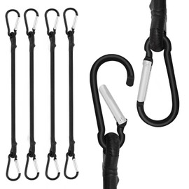 4 Pcs Bungee Cords with Carabiner Clips, 30cm Bungee Cords with Hooks, Durable & Stretchable Elastic Straps with Hooks, for Securing Luggage, Camping Gear, Bike Racks, Car Roof, Mountaineering