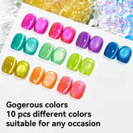 Glitter Cat Eye Gel Nail Polish 10 Colors Magnetic Gel Polish Kit with Magnet Stick Shimmery Glitter Colors Pink Yellow Blue Salon DIY Nail Art Salon Home Manicure Women