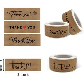 720 PCS 1" x 3" Thank You Stickers Rectangle Gift Seal Kraft Paper Thank You Stickers Labels Diary Stationery Stickers for Business Wedding Party Decor Handmade Decoration Sticker (6 Roll, 120 / Roll)