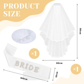 LunarCharm 2 Piece Set Bride To Be Sash, White Bridal Veil for Wedding, Bride, Pearl Satin Sash, Double Sided Cascade Veil with Comb