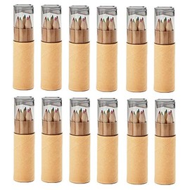 noTrash2003 12 Sets of 6 Coloured Pencils, Children's Mini Colouring Pencils, Certified according to EN71-1, -2 and -9 Birthday Party Bag Sharpener (Light Grey)