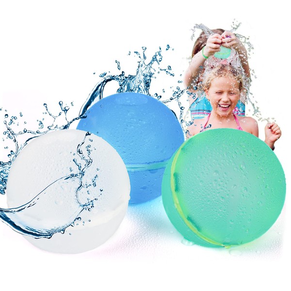 3 PCS Water Bomb Splash Balls, Reusable Quick Fill Self Sealing Water Balloons for Summer Pool Party Favors, Refillable Waterfall Ball Suitable for Indoor Outdoor Water Activity Games