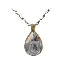 CrownOfRibbons Rabbit Necklace for Women, Grey Bunny, Vintage Style, in a Gift Bag
