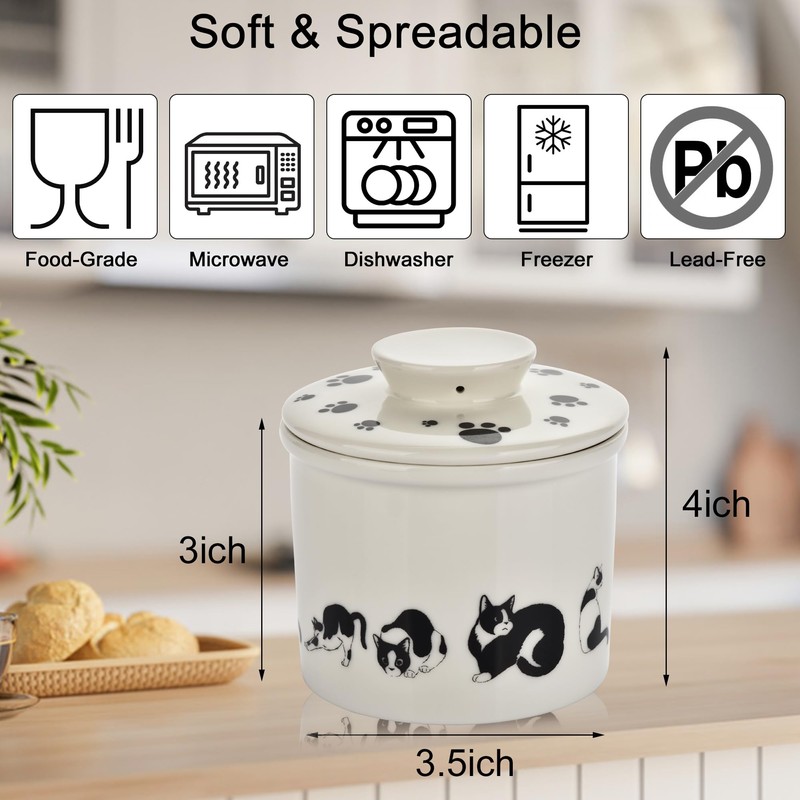 Cat Butter Crock - French Style Ceramic Butter Keeper and