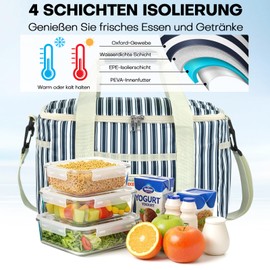 Beautyshow Cool Bag, 15L Foldable Insulated Bag, Reusable Insulated Lunch Bag, Portable Thermal Bag with Adjustable Shoulder Strap for Students, Office, Picnic, Beach, Car, Travel