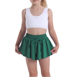 Flowy Butterfly Shorts for Girls 2-in-1 Athletic Running Skirt Shorts Cheer Tennis Dance Preppy with Spandex Liner(Forest Green,X-Large)