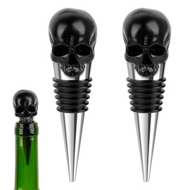 SHIDOW Skull Wine Stoppers, Champagne Stopper, Decorative Wine Bottles, Bottle Caps For Glass Bottles, Bottle Stopper for Bar Wedding Banquet Party (2Pcs, Black)