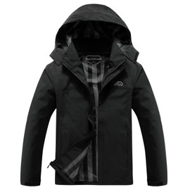 OTU Men's Lightweight Waterproof Hooded Rain Jacket Outdoor Raincoat Shell Jacket for Hiking Travel Black M