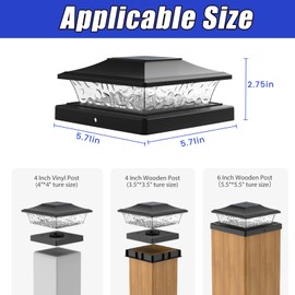 APONUO Solar Post Cap Lights 15 Lumens,4x4 Post Solar Lights 2 Color Mode Outdoor Waterproof for Fence Post Caps 4x4,6x6 Wood&4x4 Vinyl Deck Post Caps,Black,12 Pack