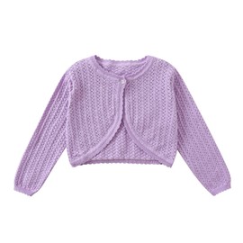 Yealoo Bolero Girls' Knitted Cotton Cardigan with Hole Pattern Children's Bolero Jacket Shoulder Jacket Communion Dress, Purple