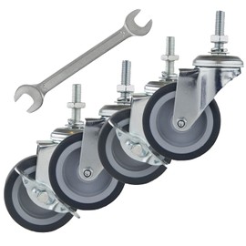 Houseables Caster Wheels, Casters, Set of 4, 3 Inch, Rubber, Heavy Duty, Threaded Stem Mount Industrial Castors, Locking Metal Swivel Wheel, Replacement For Carts, Furniture, Dolly, Workbench, Trolley