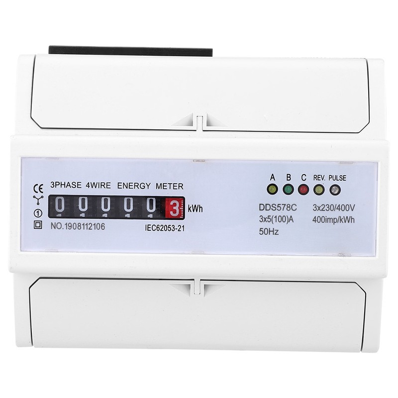 3 Phase 4 Wire 380V AC Energy Meter DIN Rail