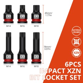 GETLITOOL Impact XZN Bit Socket Set M14-M18, 1/2" Drive CR-MO Impact XZN Triple Square Spline Bit Socket Set with Size-marked & Storage Case for Automotive Repair, Mechanical Maintenance
