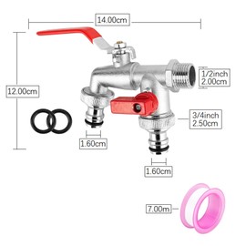 NCZCDZSW Garden Tap 1/2 Inch & 3/4 Inch Double Outlet Tap Brass Ball Valve Outdoor Frost-Proof Outlet Tap with 2 Hose Connections Roller Sealing Tape Double Connection and Hose Nozzle