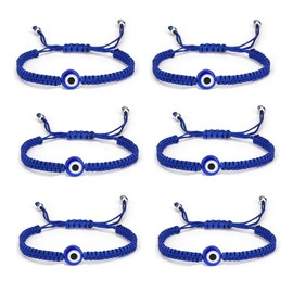 Evil Eye String Kabbalah Hamsa Hand Cord Bracelet Hand-Woven Adjustable Rope Fatima Hand Ancient Friendship Charm Anklet for Women Protection Lucky Jewelry-Blue Round, 9 inch, rope Resin, rope