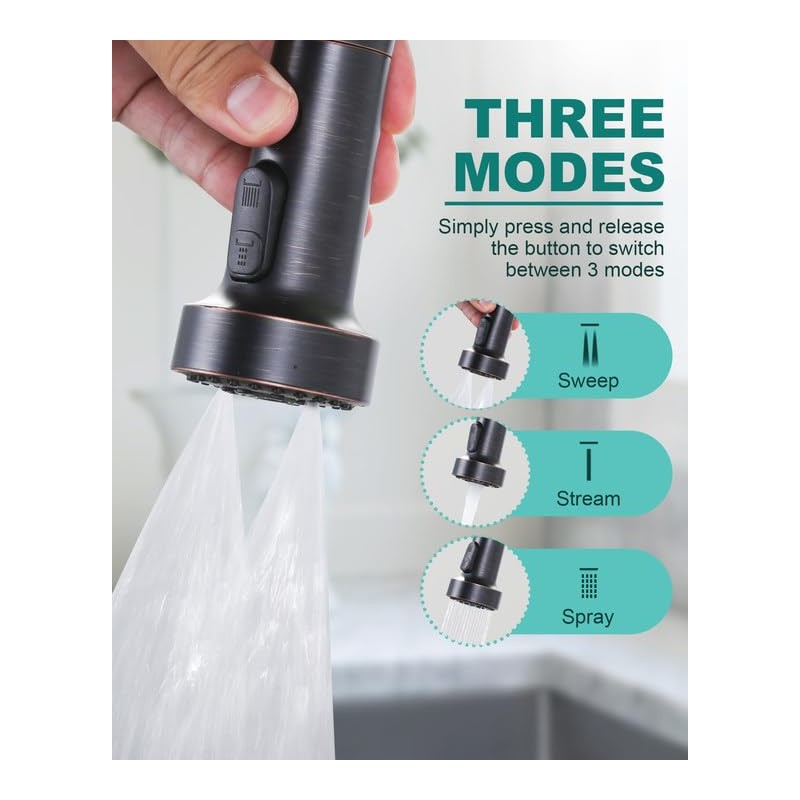 Pull Down Faucet Head Replacement: 3-Function Faucet Sprayer Head with