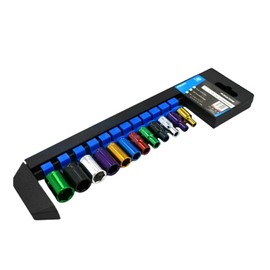 Dunnet Tools Shallow 1/4 Socket Set 12pc Coloured 1/4 Sockets Heavy Duty Hex Socket Set On Storage Rail Metric 4-13mm Standard Tool Set Plumbing Electrician Mechanic Tools