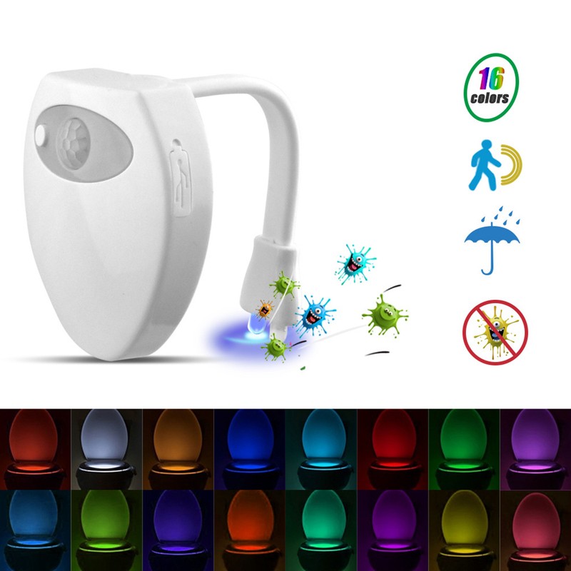 16 Color Bathroom Toilet Night Light UV Light USB Charging