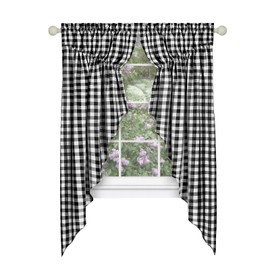 ACHIM Buffalo Check Gathered Swag Window Curtain Pair - 72 Inch Width, 63 Inch Length - Black & White Plaid - Light Filtering Farmhouse Country Drapes for Bedroom Living & Dining Room Home Decor