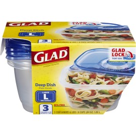 Glad GladWare Deep Dish Food Storage Containers, Large Rectangle - Meal Container Holds up to 64 Ounces of Food - Lock Tight Seal, 3 Count - 6 Pack
