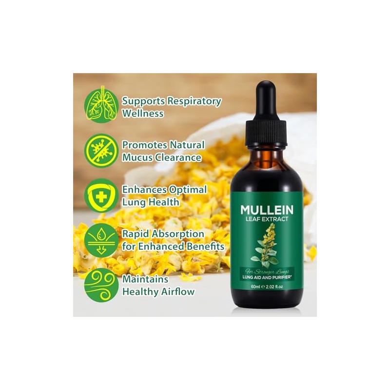 2 Pack Mullein Drops for Lungs, Mullein Leaf Extract with