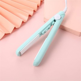 Mini Ceramic Curling Iron for Short and Fine Hair, 2-in-1 Straightener and Curler with Travel Barrel (Blue)