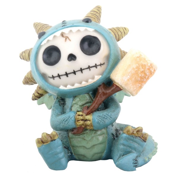 SUMMIT COLLECTION Furrybones Scorchie Signature Skeleton in Blue Dragon Costume Holding Stick of Roasted Marshmallow