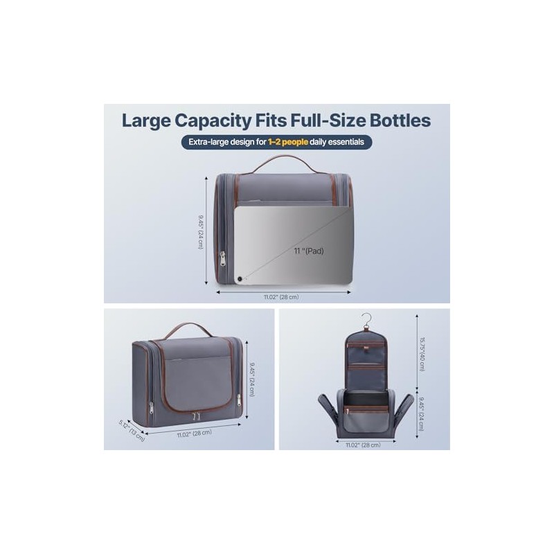 Hanging Travel Toiletry Organizer, Compact Cosmetic and Bathroom Storage Bag