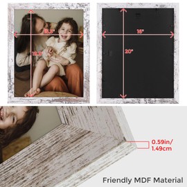 Frametory, 16x20 Poster Frame White Distressed Grain Style Frames for 16 by 20 Picture or Photo- Wide Moulding Design with Real Glass - Wall Display Hanging(2 Pack)