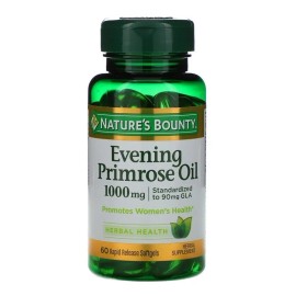 Natures Bounty, Aceite de onagra, 1,000 mg, 60 cpsulas blandas de liberacin rpida, Estandarizado a 90 mg de GLA, Promueve la salud de la mujer, Salud 