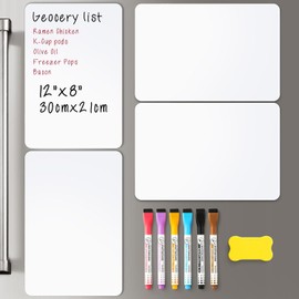 Pizarrón Blanco Magnético para Refrigerador, Pizarra Magnética Blanca A3, Cocina Menú Lista Compras, Notas y Recordatorios Diario, Pizarra Rotulador Borrable, con 6 Rotuladores y Borrador