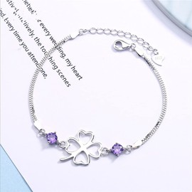925 Sterling Silver Good Luck Bracelet for Women 4 or 5 Leaf Clover Shamrock Flower hollow Cubic Zircon Bracelet, Copper