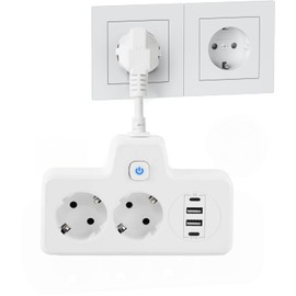 WEITINX Steckeradapter mit Touch-Nachtlicht, 2-Wege-Steckerverl?ngerung mit 2 Typ-C+2 USB-Anschl1ssen, EU-Steckdosenleisten-Wandsteckerverl?ngerung f1r Zuhause, B1ro (Wei?)