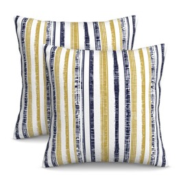 KiuLoam Boho Navy Blue and Mustard Yellow Striped Throw Pillow Covers 18 x 18 Inch Set of 2 Outdoor Decorative Pillow Cases Farmhouse Cushion Cases for Couch Bed Home Decor