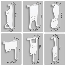 Minicoco Cat Over Door Hooks, Set of 6 Over Door Hanger, Stainless Steel Over Door Coat Hooks, Cute Cat Door Hooks for Home Office Decor, Matte White