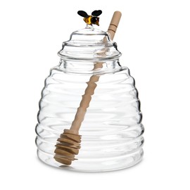 HIC Kitchen Glass Honey Jar with Lid and Honey Dipper, Borosilicate Glass and Beechwood