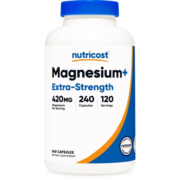 Nutricost Magnesium+ Extra Strength 420mg, 240 Capsules - 120 Servings. Magnesium Oxide and Glycinate - Non-GMO, Gluten Free, Vegan Friendly