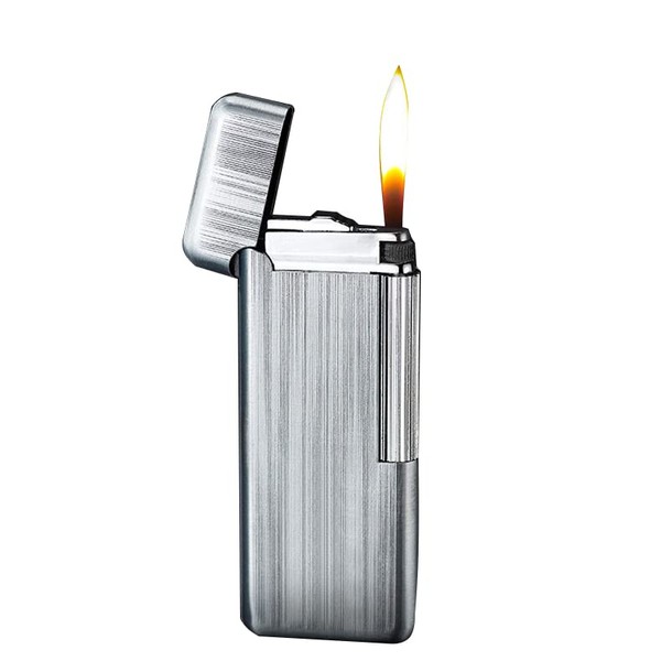 Slim Soft Flame Lighter with Vertical Ignition Roller, Windproof Portable Slim Pocket Lighter, Metal Drawing Lighter,Wheel Flint Ignition Creative Gifts for Men