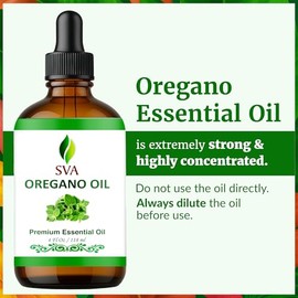 SVA Organics 100% Natural Oregano Essential Oil -Therapeutic Grade Aromatic Oil, 4 Fl Oz with Dropper | Natural Healing Oils